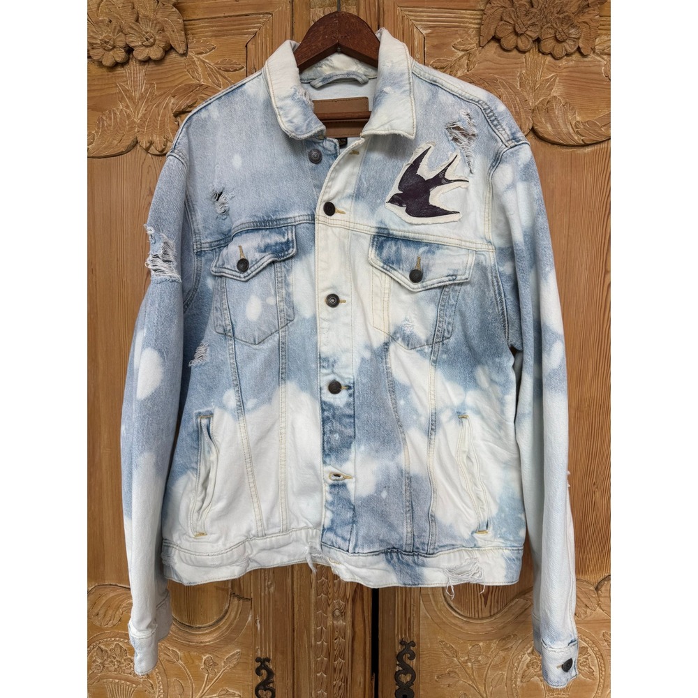 Upcycled Denim Jacket XL Indivisible Eye Folk Art One of One - Picture 9 of 10
